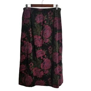 Tumbleweeds Vintage Velvet Floral Rose Midi Skirt Black Pink Dark Academia
